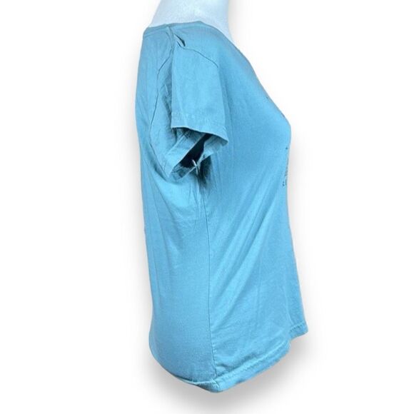 Green Label Top Womens Medium Blue Slim Fit Organic Cotton Respect Labor T-Shirt - Picture 2 of 11